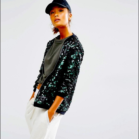 Daisy Street sequin Bomber Jacket - Picture 1 of 7